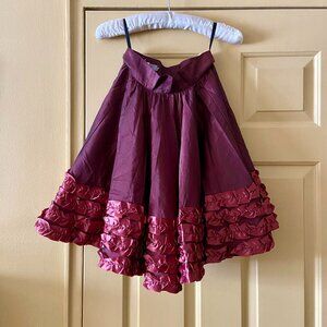 Vintage 80s Wine Taffeta Ruffle Circle Skirt XS-S